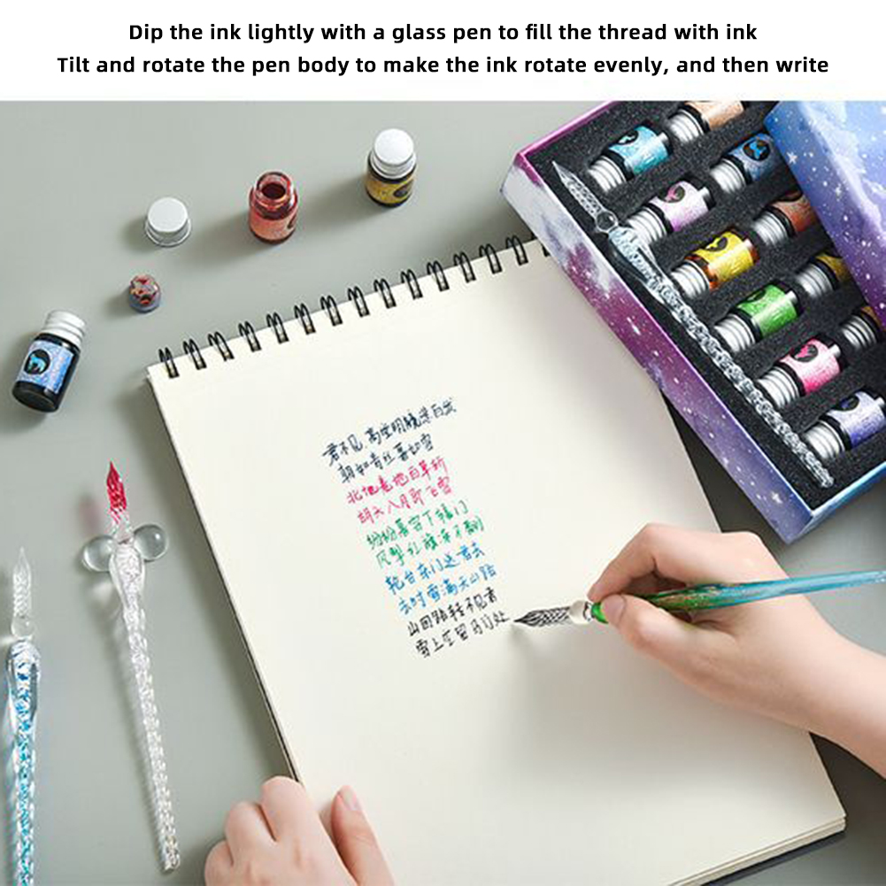 Glass Dip Pen Calligraphy Ink Set - ポータブルアクリルディップペンセット,ペン,DIYマーカー,誕生日プレゼント