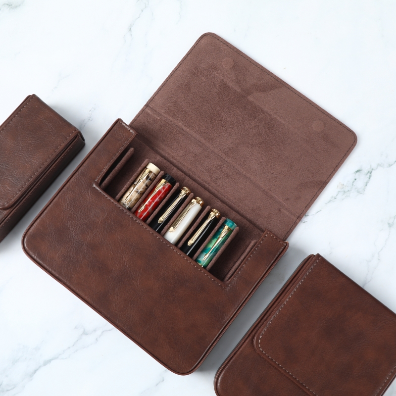 Leather Fountain Pen Case 3 Slots Pouch - 高級PUレザー万年筆ケース、取り外し可能なトレイ付き、多容量10/6/3スロット、ペン収納ポーチホルダーボックス（オフィス用）