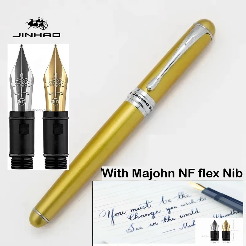 Fountain Pen Calligraphy Flex Nib - JINHAO X750 万年筆。Majohn NF シルバー＆ゴールドのフレキシブルペン先、ステンレス製のカリグラフィーペン。学校やオフィスで使える文房具。