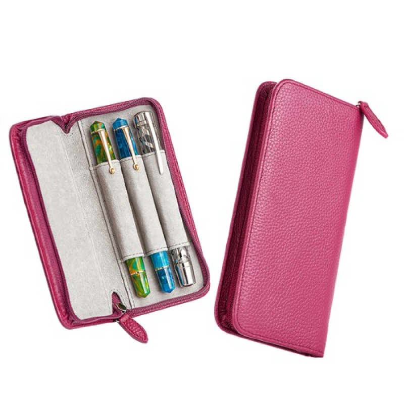 Leather Fountain Pen Case 3 Slots Pouch - A+ 3スロット本革万年筆ケース、レッドペンホルダーポーチバッグ防水