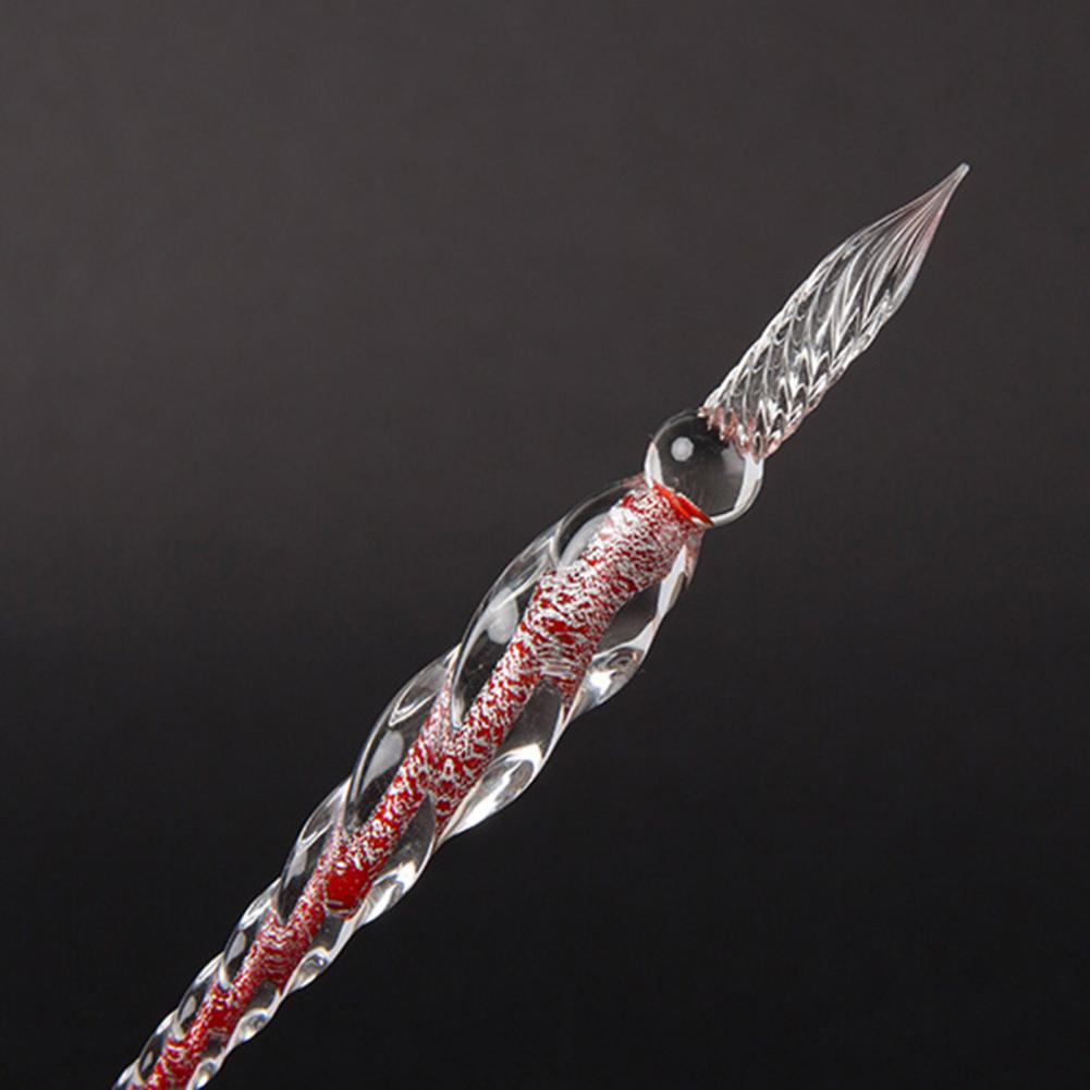 Glass Dip Pen Calligraphy Ink Set - ガラス製ペン、ガラス製カリグラフィーペンセット。滑らかなインクの出る、美しい色彩効果を生み出す、糸状のデザインが施された、インクを染み込ませて使うペン。