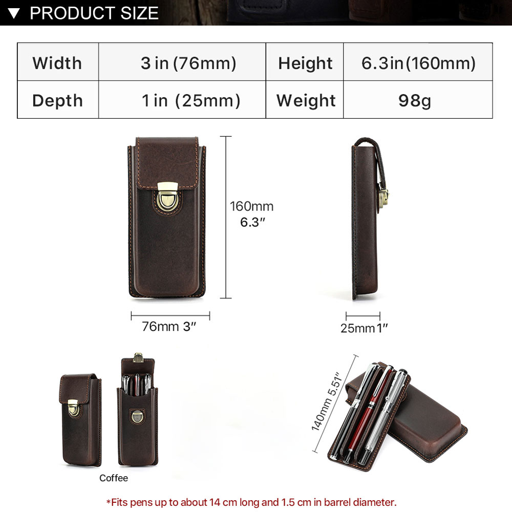 手作り本革3スロット万年筆ケース、取り外し可能なトレイ、真鍮 - Leather Fountain Pen Case 3 Slots Pouch のレビューと価格