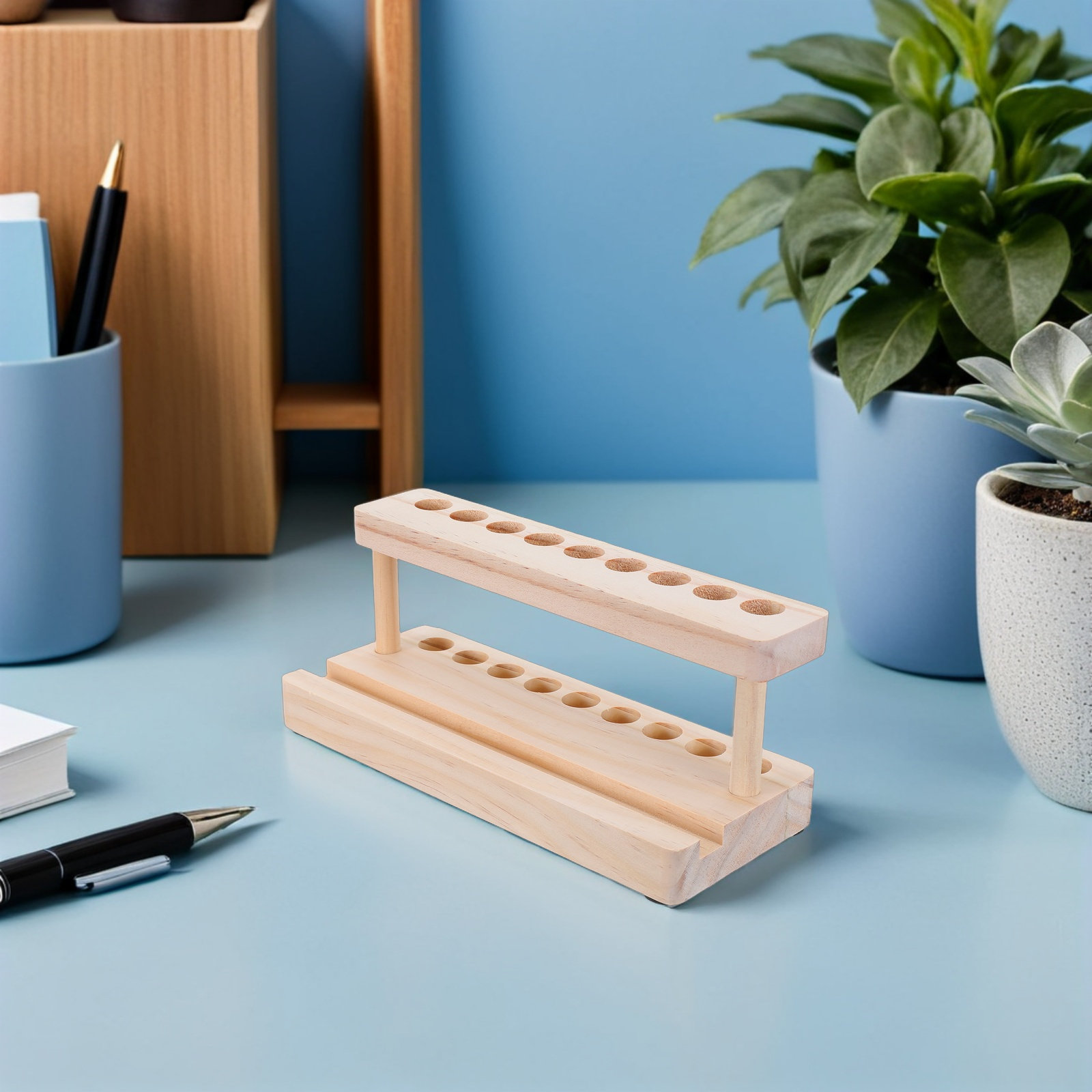 木製のスマートフォンスタンド兼ペン立て。自然な木目が美しいデ - Wooden Fountain Pen Desk Stand Holder のレビューと価格