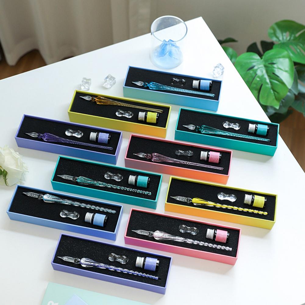 ガラス製ディップペンセット インクとペン立て付き 手作り書道 - Glass Dip Pen Calligraphy Ink Set のレビューと価格