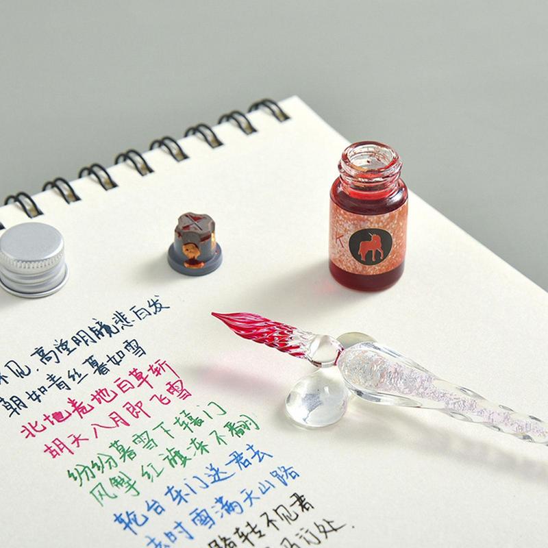 新しいクリスタルガラスペン,12色のパウダー万年筆,スプレー - Glass Dip Pen Calligraphy Ink Set のレビューと価格