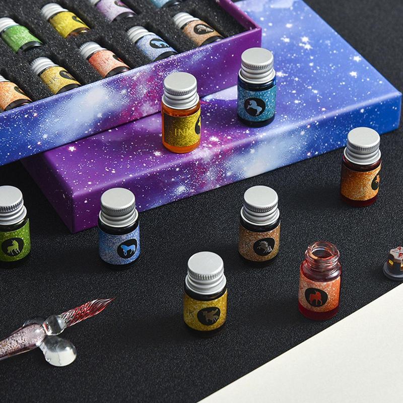 新しいクリスタルガラスペン,12色のパウダー万年筆,スプレー - Glass Dip Pen Calligraphy Ink Set のレビューと価格