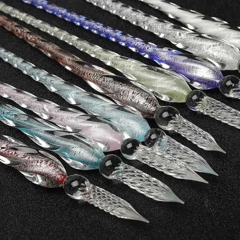 クリスタルガラスディッピングペンセット、カラフルな金粉インク - Glass Dip Pen Calligraphy Ink Set のレビューと価格