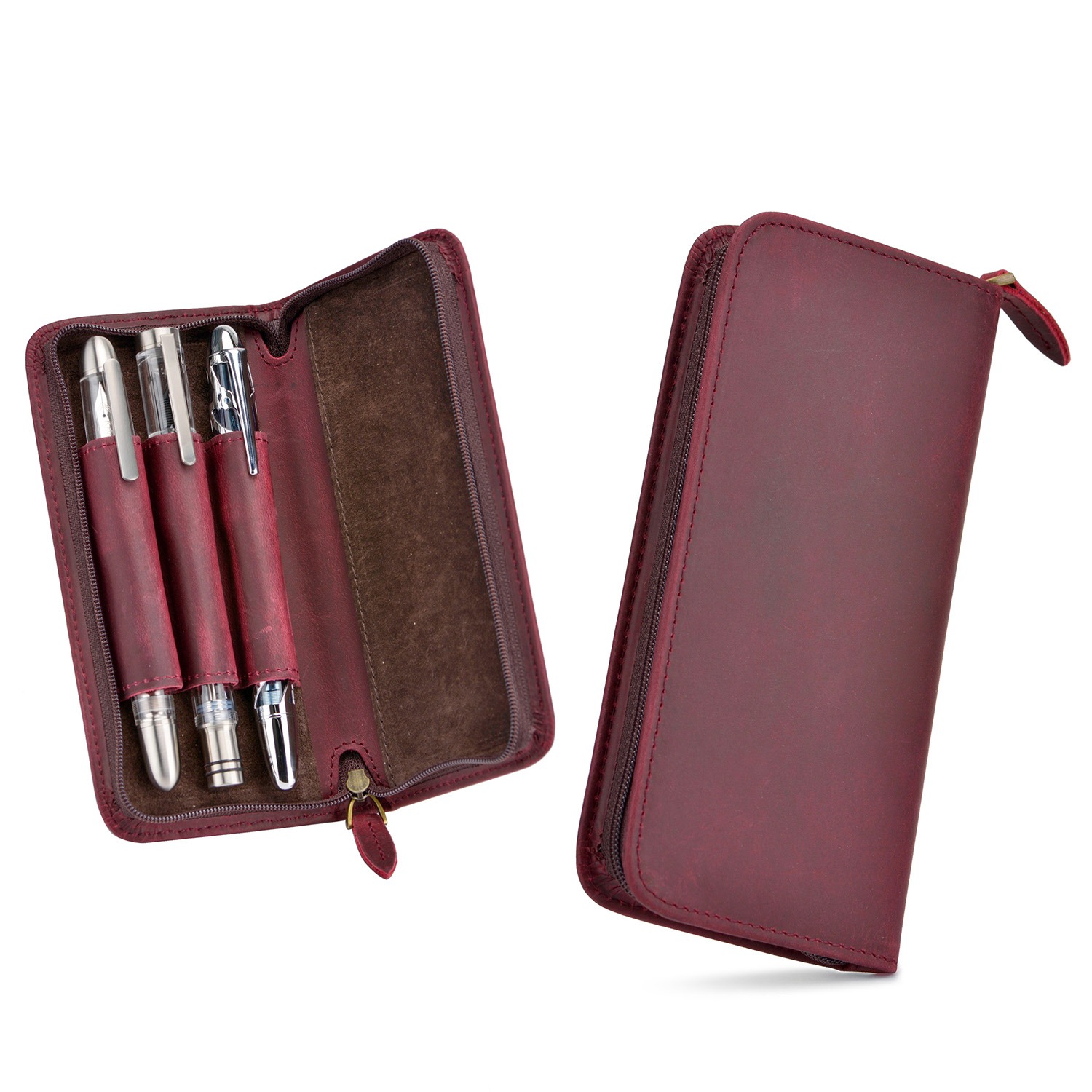 Asvine-高級万年筆ケース、ペンシルバッグ、ポータブル、 - Leather Fountain Pen Case 3 Slots Pouch のレビューと価格