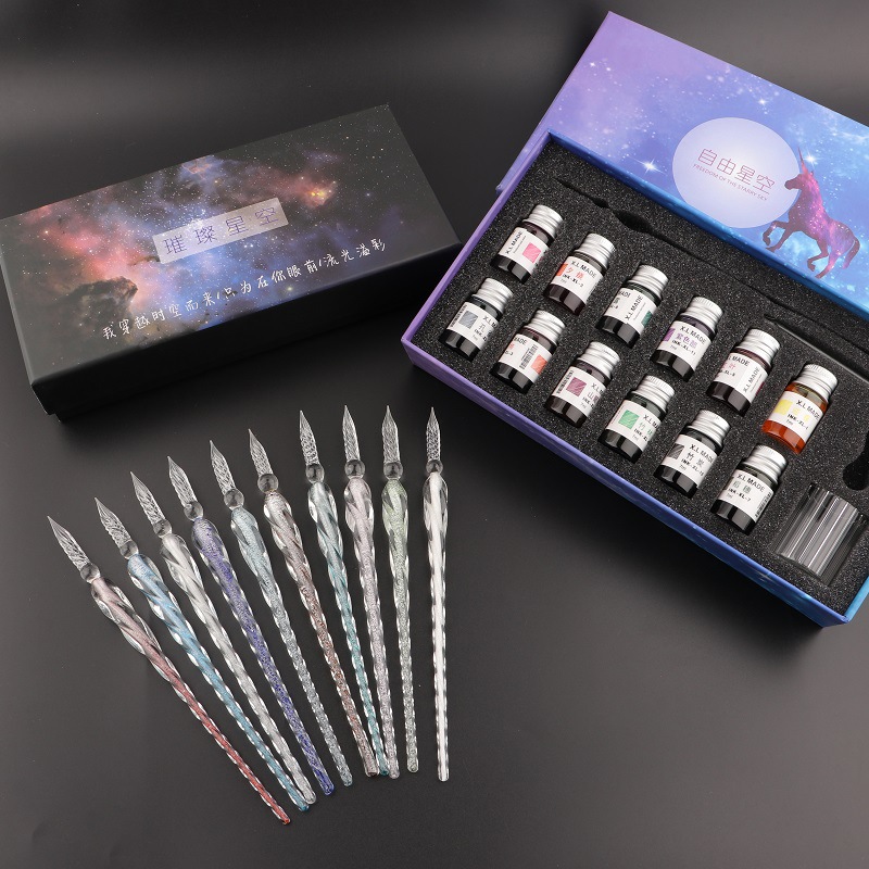 手作りガラスディップペンとインクセット - カラーインクペン - Glass Dip Pen Calligraphy Ink Set のレビューと価格