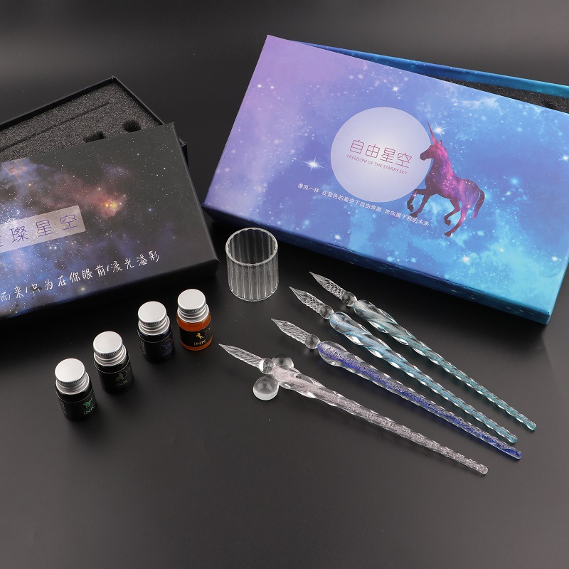 手作りガラスディップペンとインクセット - カラーインクペン - Glass Dip Pen Calligraphy Ink Set のレビューと価格