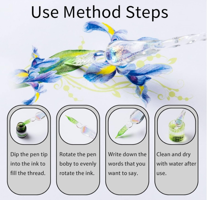 手作りガラスディップペンとインクセット - カラーインクペン - Glass Dip Pen Calligraphy Ink Set のレビューと価格