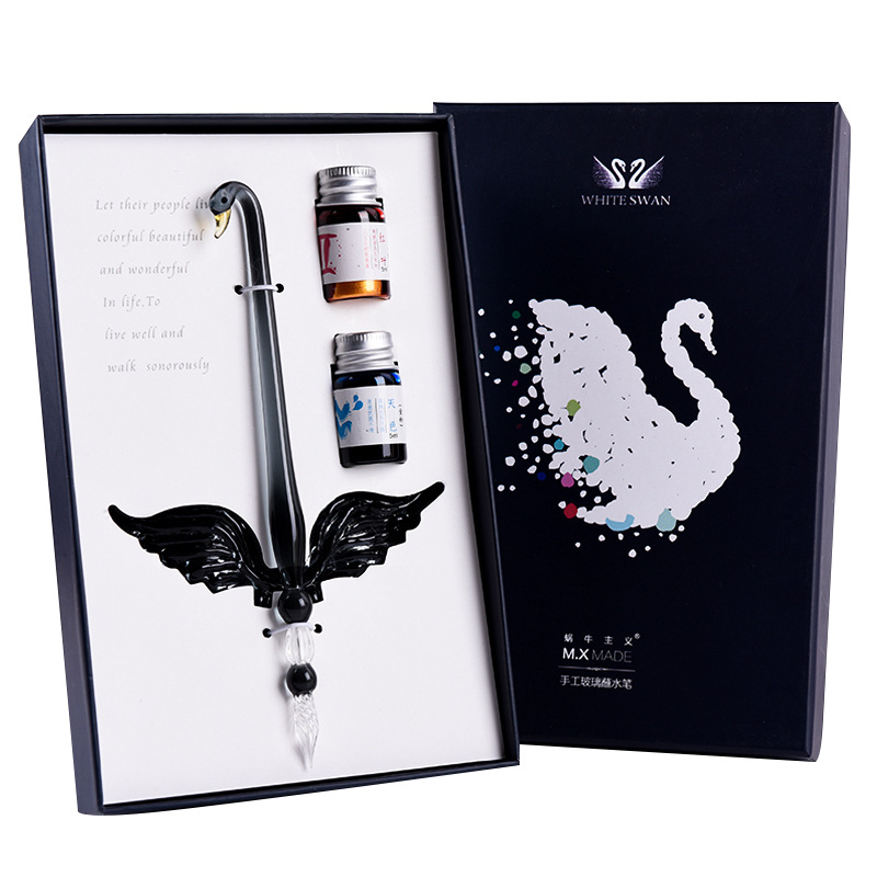 クリエイティブスワン手作りガラスディップペンセット 天使の羽 - Glass Dip Pen Calligraphy Ink Set のレビューと価格