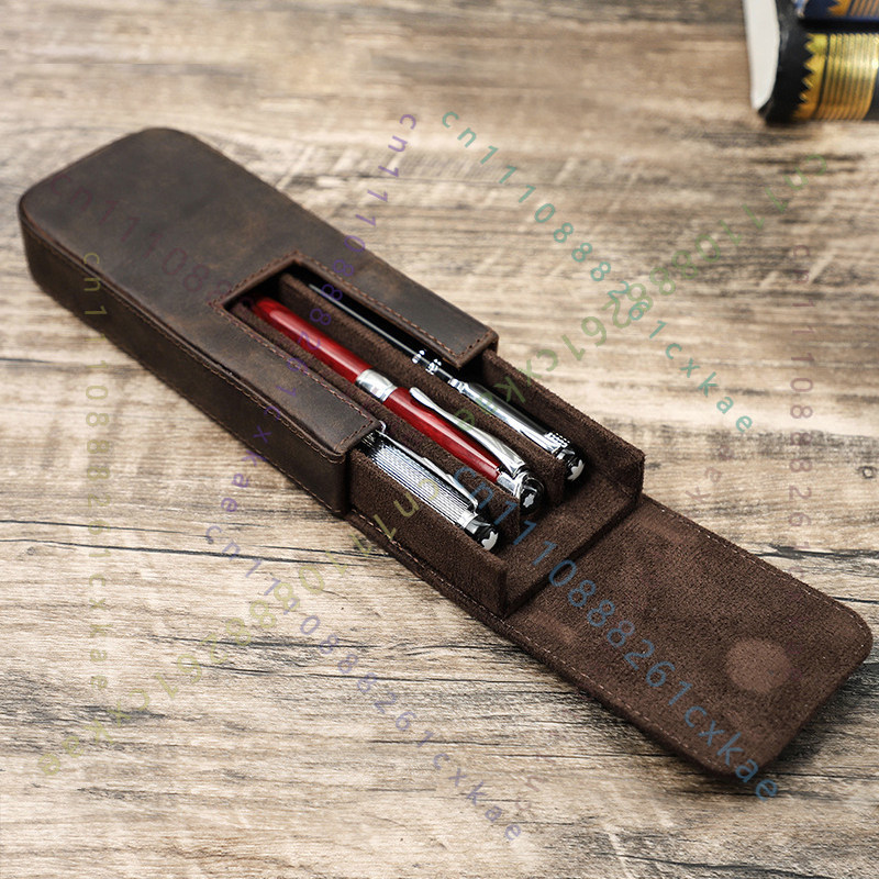 ヴィンテージクレイジーホースレザーペンケース、手作り3スロッ - Leather Fountain Pen Case 3 Slots Pouch のレビューと価格