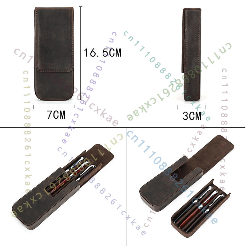ヴィンテージクレイジーホースレザーペンケース、手作り3スロッ - Leather Fountain Pen Case 3 Slots Pouch のレビューと価格