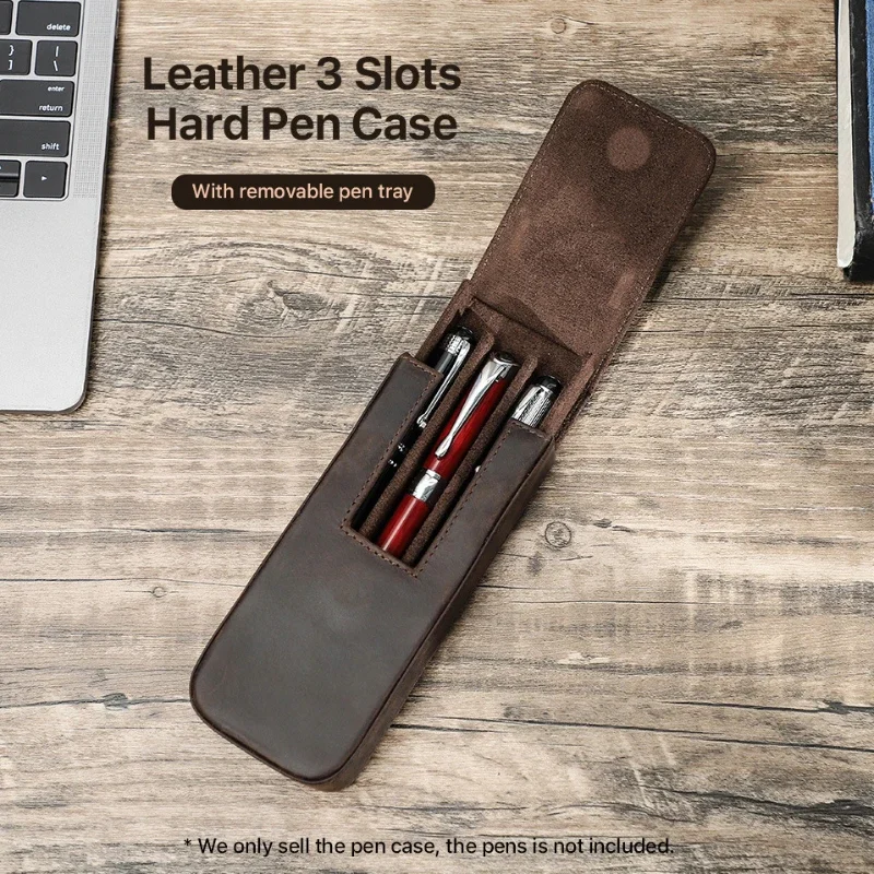 本革の万年筆ケース、高級バッグ、鉛筆収納ポーチ、オフィスおよ - Leather Fountain Pen Case 3 Slots Pouch のレビューと価格