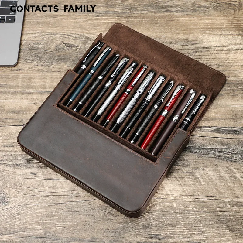 本革の万年筆ケース、高級バッグ、鉛筆収納ポーチ、オフィスおよ - Leather Fountain Pen Case 3 Slots Pouch のレビューと価格