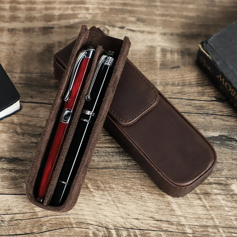 本革の万年筆ケース、高級バッグ、鉛筆収納ポーチ、オフィスおよ - Leather Fountain Pen Case 3 Slots Pouch のレビューと価格
