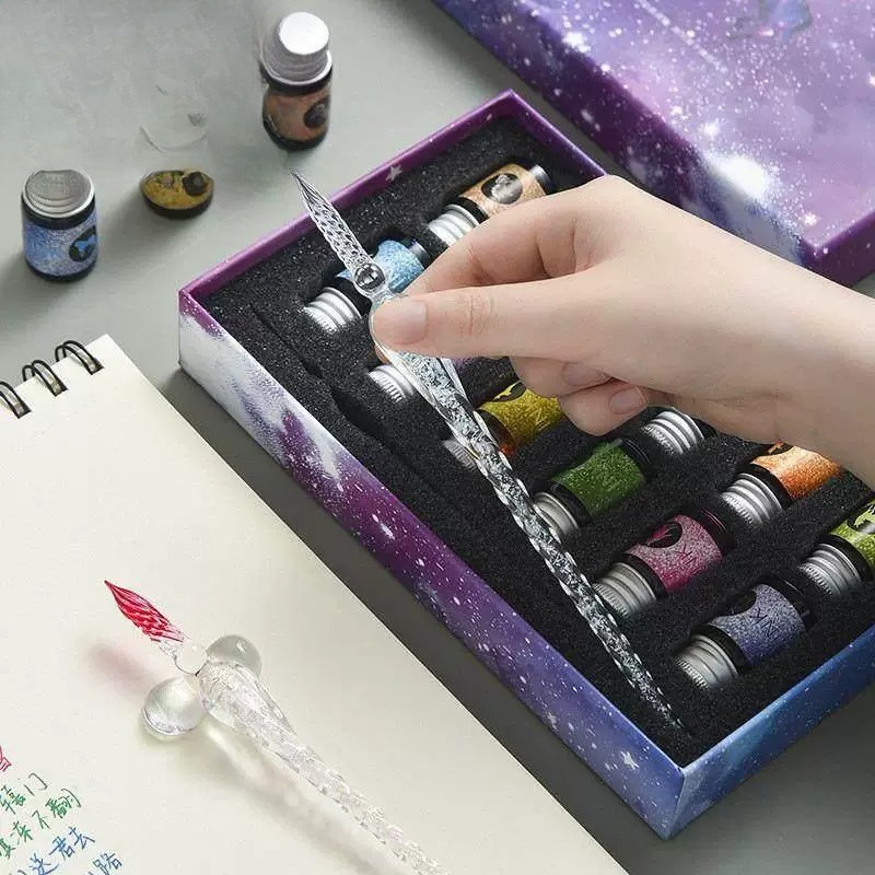 ロマンチックで夢のようなカラフルな星空ディップペンセットクリ - Glass Dip Pen Calligraphy Ink Set のレビューと価格