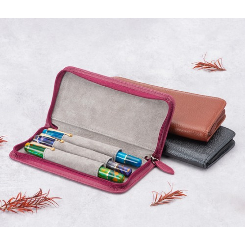 A+ 3スロット本革万年筆ケース、レッドペンホルダーポーチバ - Leather Fountain Pen Case 3 Slots Pouch のレビューと価格