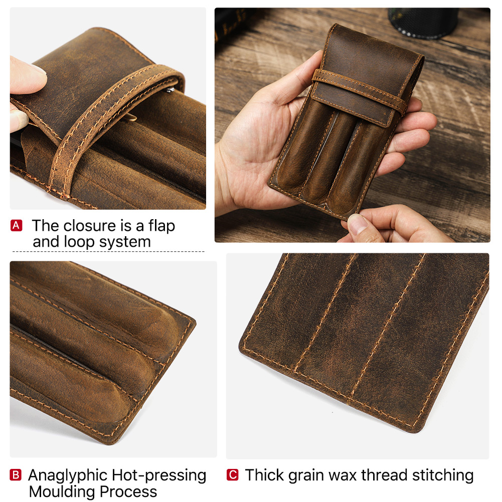 手作り牛革製ペンシルケース 1/2/3スロット フラップ式ペ - Leather Fountain Pen Case 3 Slots Pouch のレビューと価格