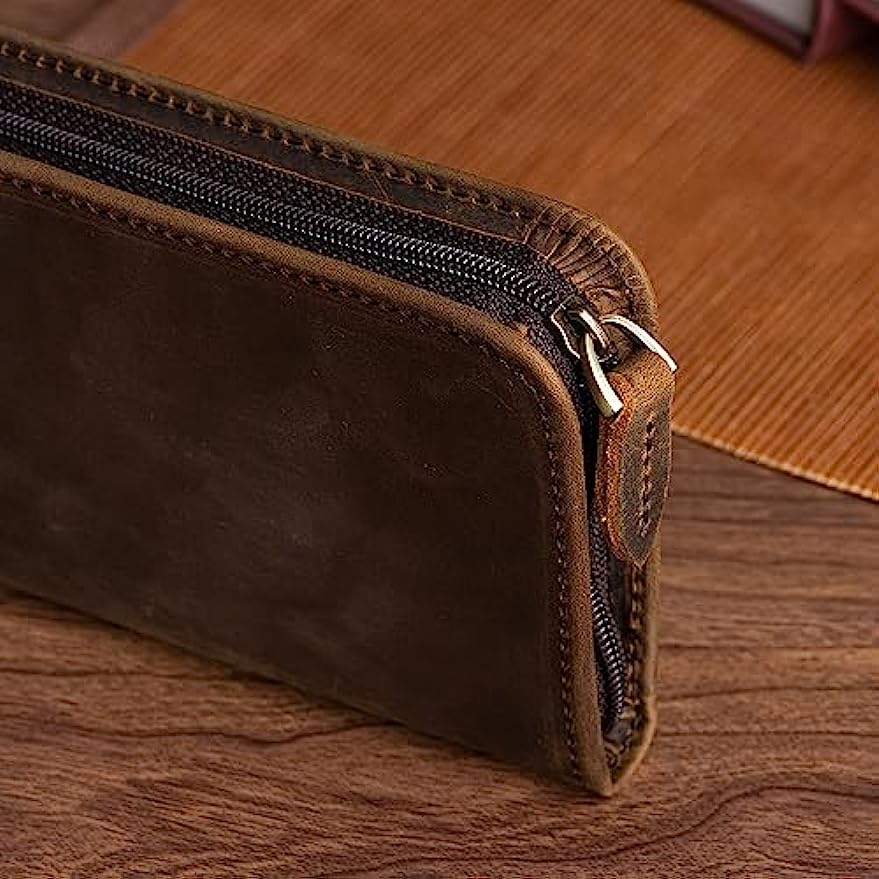 Asvineヴィンテージレザー万年筆ケース、ジッパー付きペン - Leather Fountain Pen Case 3 Slots Pouch のレビューと価格