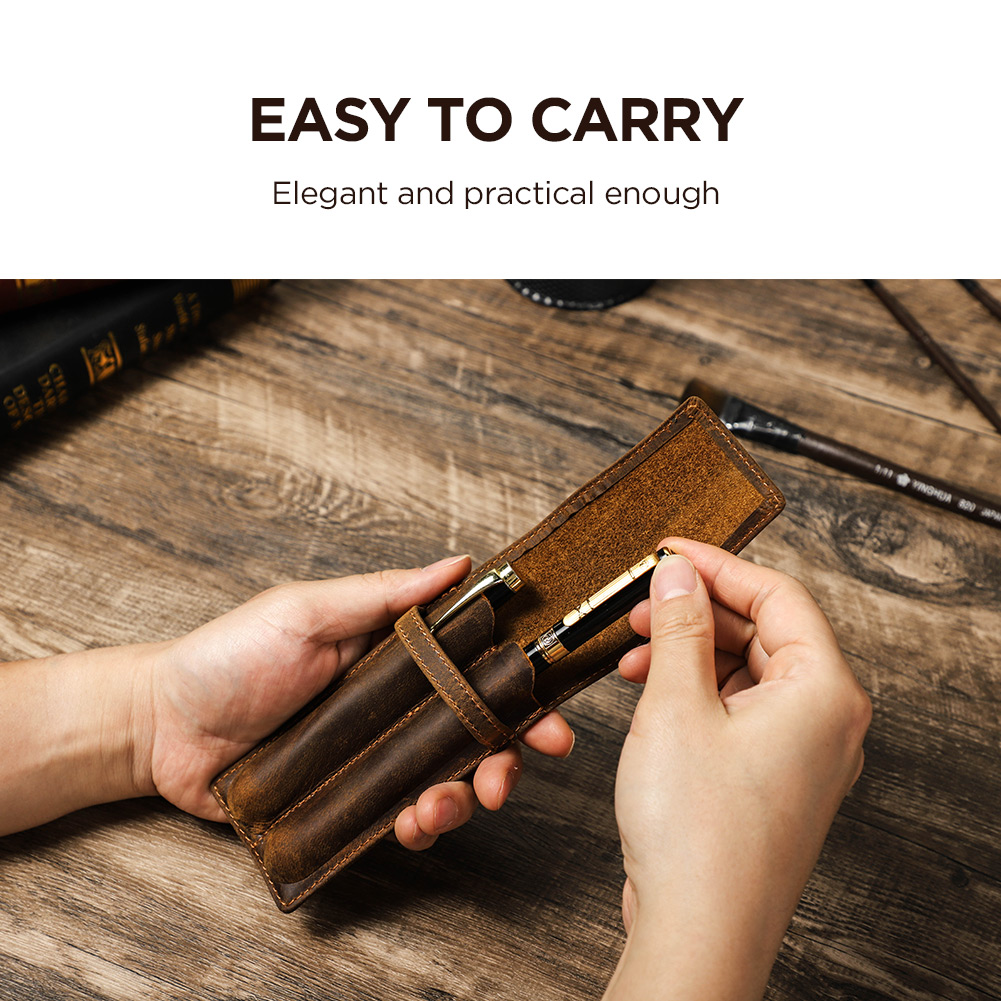 本革の牛革ビンテージスタイルのミニ財布,カジュアルなペンケー - Leather Fountain Pen Case 3 Slots Pouch のレビューと価格