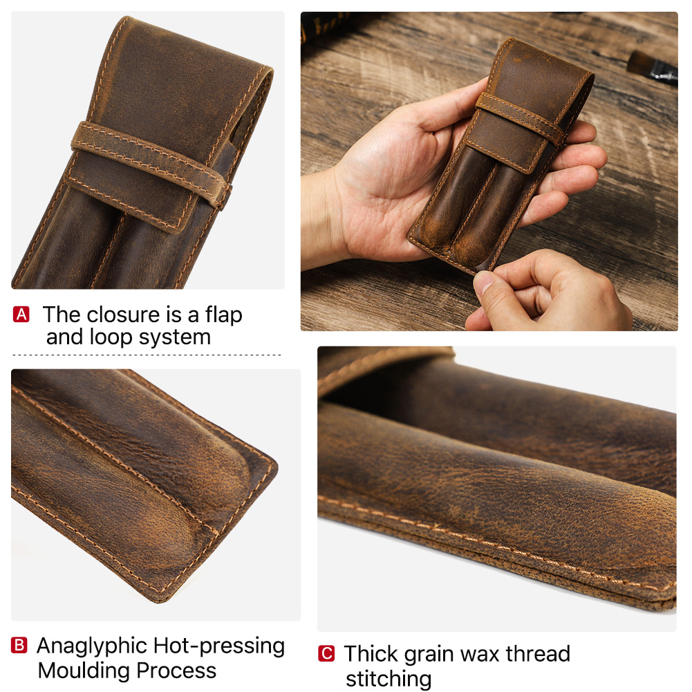 本革の牛革ビンテージスタイルのミニ財布,カジュアルなペンケー - Leather Fountain Pen Case 3 Slots Pouch のレビューと価格