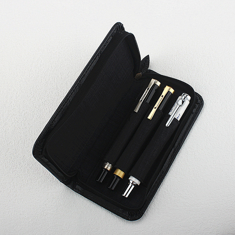 PUレザー万年筆ケース ジッパー付きペンケースポーチ、手作り - Leather Fountain Pen Case 3 Slots Pouch のレビューと価格