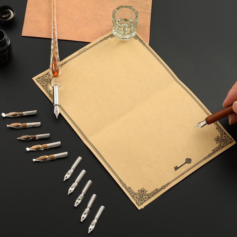 木製の直筆ペン、4色のインクボトル、ガラス製の洗浄カップ、筆 - Glass Dip Pen Calligraphy Ink Set のレビューと価格