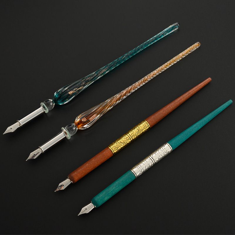 木製の直筆ペン、4色のインクボトル、ガラス製の洗浄カップ、筆 - Glass Dip Pen Calligraphy Ink Set のレビューと価格
