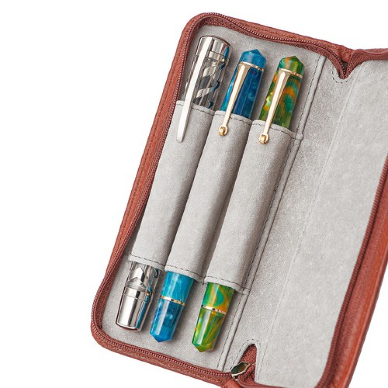 A+ 3スロット本革万年筆ケース、ブラウンペンホルダーポーチ - Leather Fountain Pen Case 3 Slots Pouch のレビューと価格